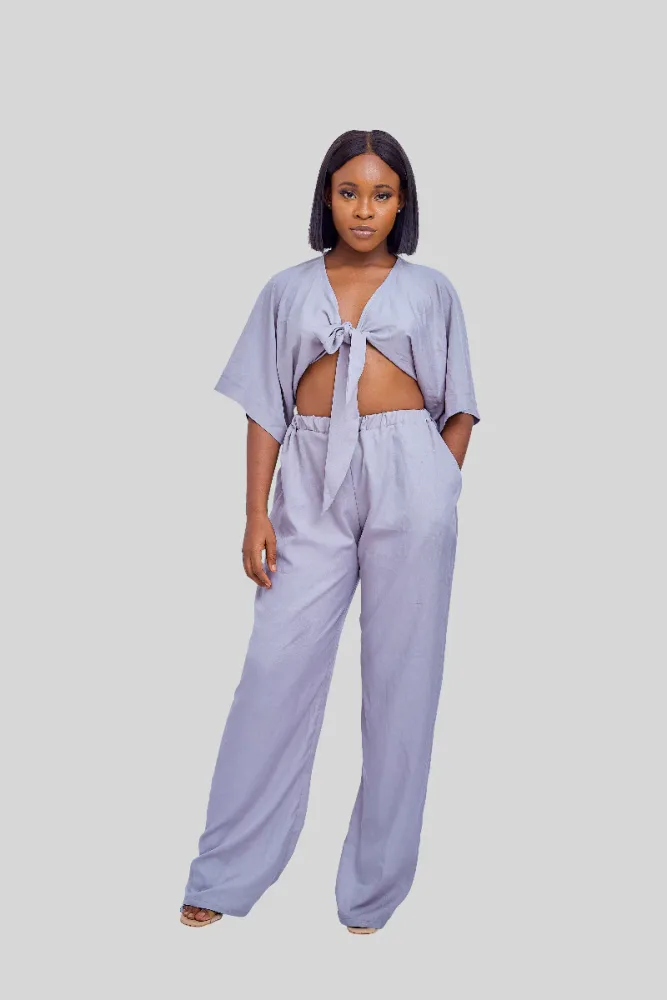 PLAIN TIE FRONT TOP AND PANT