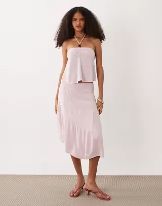Motel void asymmetric hem midi skirt in pink - part of a set