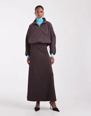 ONLY Tall faux suede maxi skirt in chocolate brown