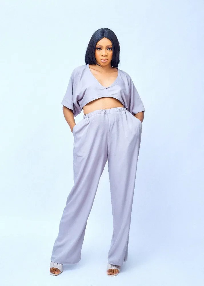 PLAIN ROUND NECK CROP TOP AND PANT