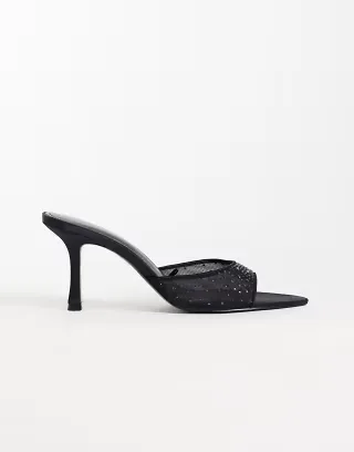 Mango embellished heeled mule in black
