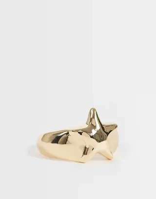 ASOS DESIGN Curve ring with star design in molten silver tone