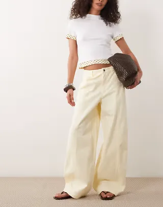 ASOS DESIGN barrel pants with washed effect in buttermilk