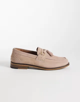 ASOS DESIGN light pink suede loafers with tassel trim