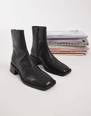 Vagabond Shoemakers Blanca square toe leather ankle boots in black