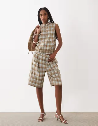 Motel Ashara plaid shorts in brown