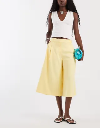 ASOS DESIGN tailored high waist culotte pants in yellow