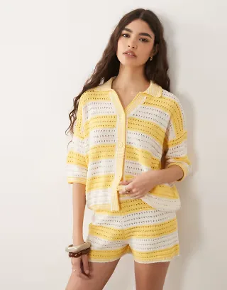 ASOS DESIGN Sally beach knit shorts in yellow and white stripe - part of a set