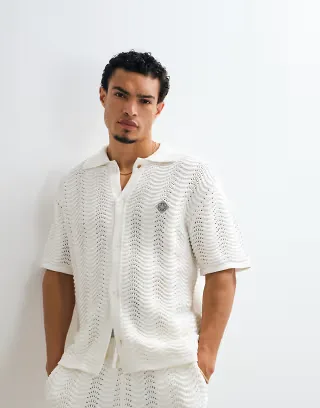 Belier ocean crochet knit shirt in white - part of a set