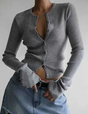 Women's Cropped Long Sleeve Crochet Button Up Cardigan