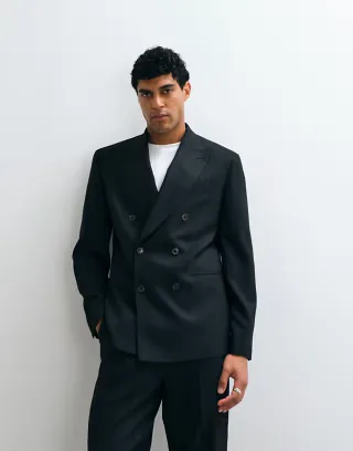 ASOS DESIGN regular double breasted suit jacket in black puppytooth