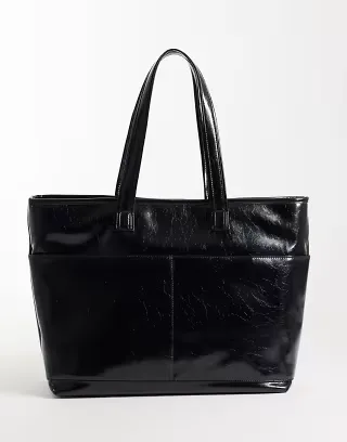 ASOS DESIGN faux leather multi pocket tote in black