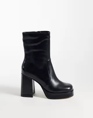 Steve Madden Echos platform high ankle boots in black leather