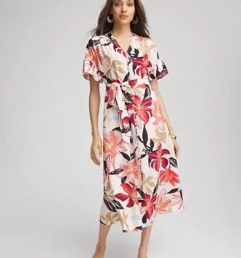 Chico's Women's Ruffle-Sleeved Floral Midi Dress