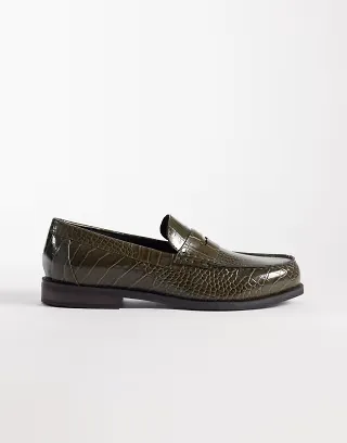 ASOS DESIGN penny loafers in green faux croc