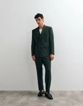 ASOS DESIGN regular double breasted suit blazer in dark green