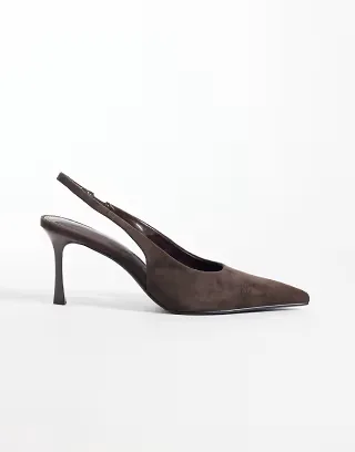 Simmi London Laylin pointed toe slingback heeled pumps in brown suedette