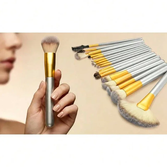 18Pcs Professional Makeup Brush Sets Kits Cosmetic Brush Beauty Supplies Premium Synthetic Fiber Soft Dense Foundation B