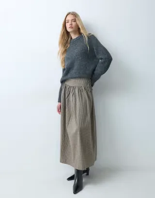 Brave Soul check maxi skirt in chocolate brown