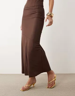 ASOS DESIGN linen look bias maxi skirt in brown - part of a set