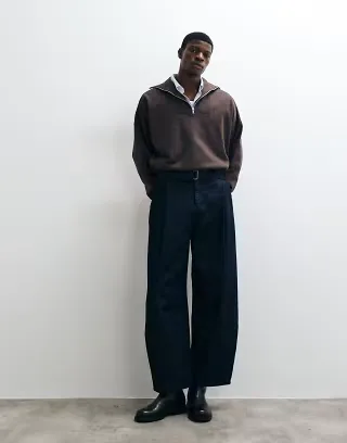 ASOS DESIGN barrel leg jeans in indigo with belt