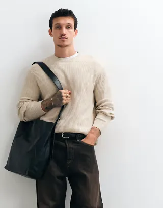ONLY & SONS relaxed fit crew neck knit sweater in cream