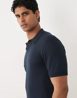 BLEND cotton-mix knit open collar regular fit polo in navy