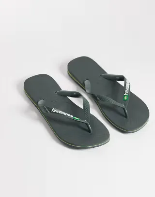 Havaianas Brazil logo flip flops in olive green