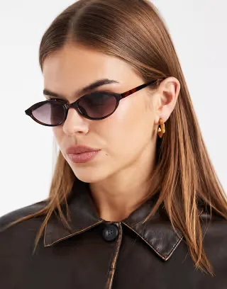 ASOS DESIGN slim oval sunglasses in tort