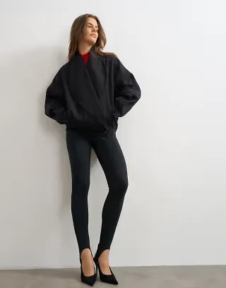 Topshop Wrap drape neckline bomber in washed black