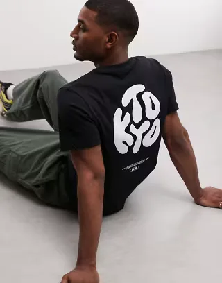ASOS DESIGN regular T-shirt with Kyoto text print in black