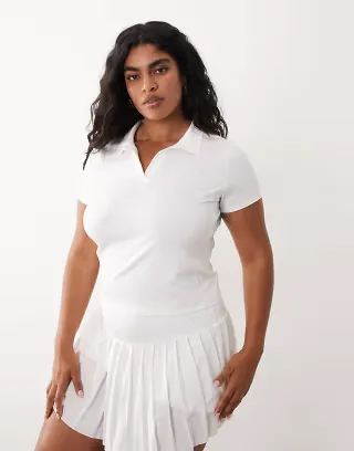 4505 Curve active short sleeve tennis polo top in white