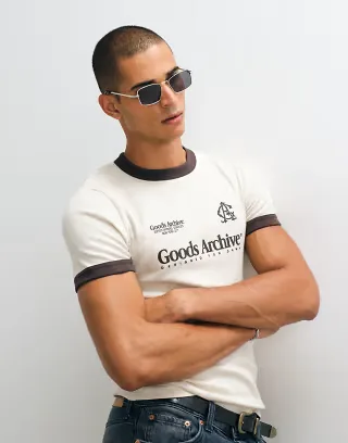 ASOS DESIGN heavyweight muscle ringer T-shirt with football graphic in oatmeal rib