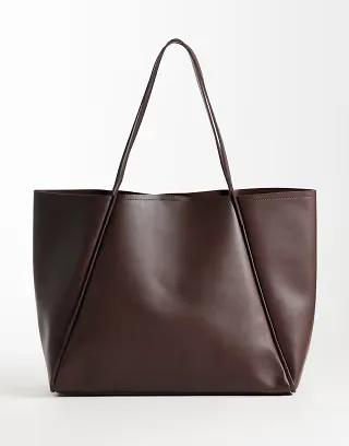 Glamorous oversized faux leather tote bag in dark brown