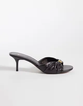 Mango heeled mules with ruched detail in brown