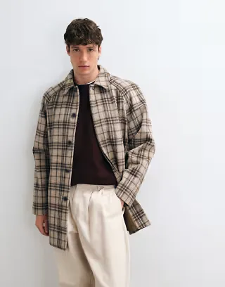 ASOS DESIGN wool look coat in beige plaid
