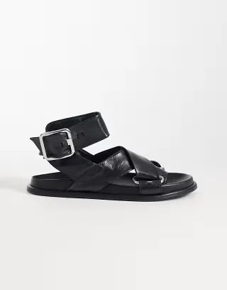 ASOS DESIGN Forrest premium footbed sandals in black leather