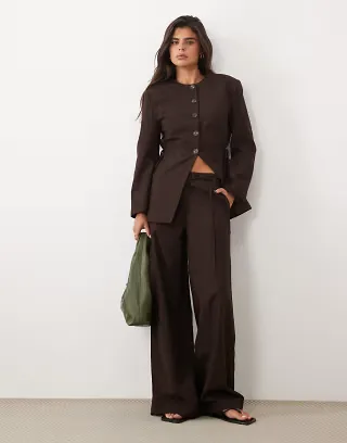 ASOS DESIGN tie waist pants in chocolate - part of a set