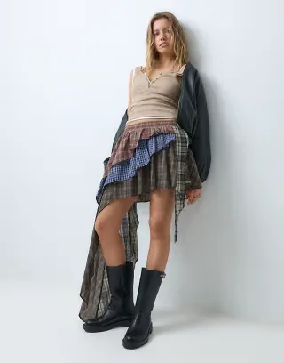 Aelfric Eden patchwrok aysmmetric skirt in check