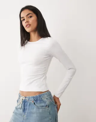 Cotton On longline crew neck long sleeve t-shirt in white