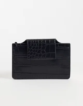 ASOS DESIGN textured croc card holder in black