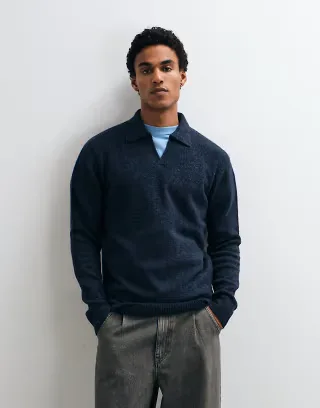 Brave Soul trophy neck sweater in navy heather