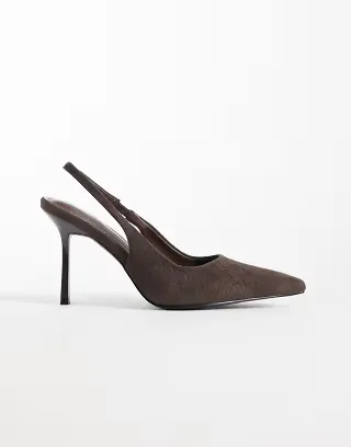 Simmi London Exmoor Wide Fit slingback heeled shoes in embossed brown suedette