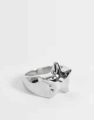 ASOS DESIGN ring with star design in molten silver tone