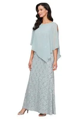 Ignite Evenings Women's Beaded Sequin Lace Capelet Gown