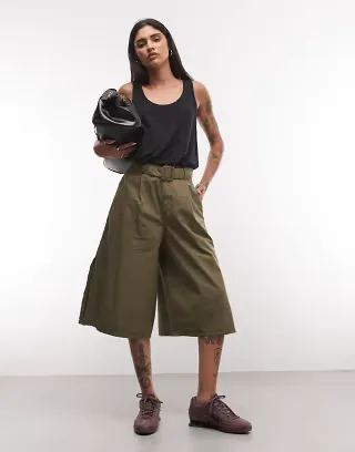 ASOS DESIGN nylon longline bermuda shorts in khaki