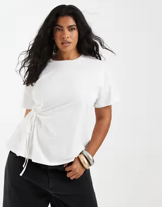 Vero Moda Curve tie side detail boxy T-shirt in white