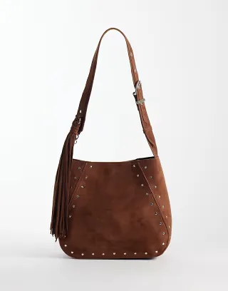 ASOS DESIGN studded tote bag in chocolate