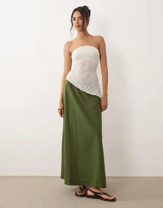 ASOS DESIGN volume maxi skirt in khaki