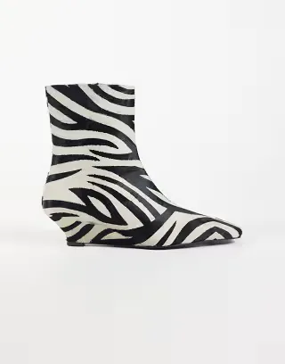 ASOS DESIGN Renata leather wedge smart ankle boots in zebra hair on real leather